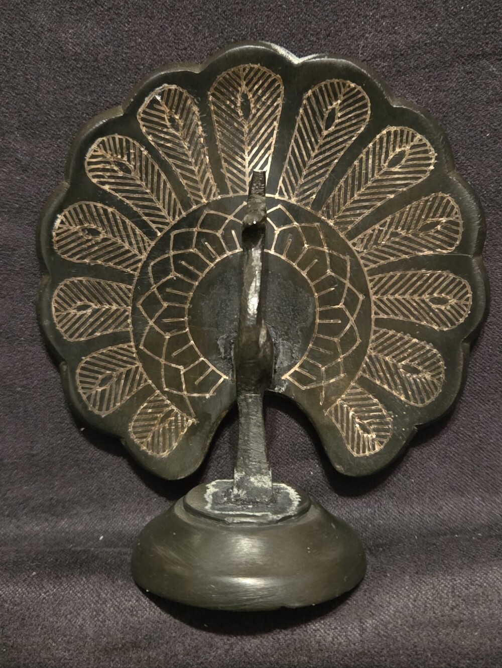 Bidri Peacock Collectible Black Gunmetal & Silver inlay 3.5"